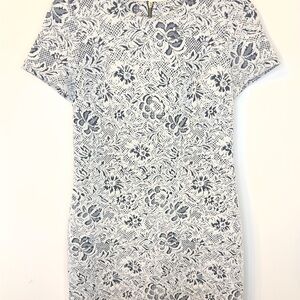 Calvin Klein Black and White Fitted Midi Dress